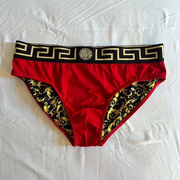 Versace Greca Medusa Swim Briefs Red/Black Size 5 (Men’s L) - Picture 1 of 3